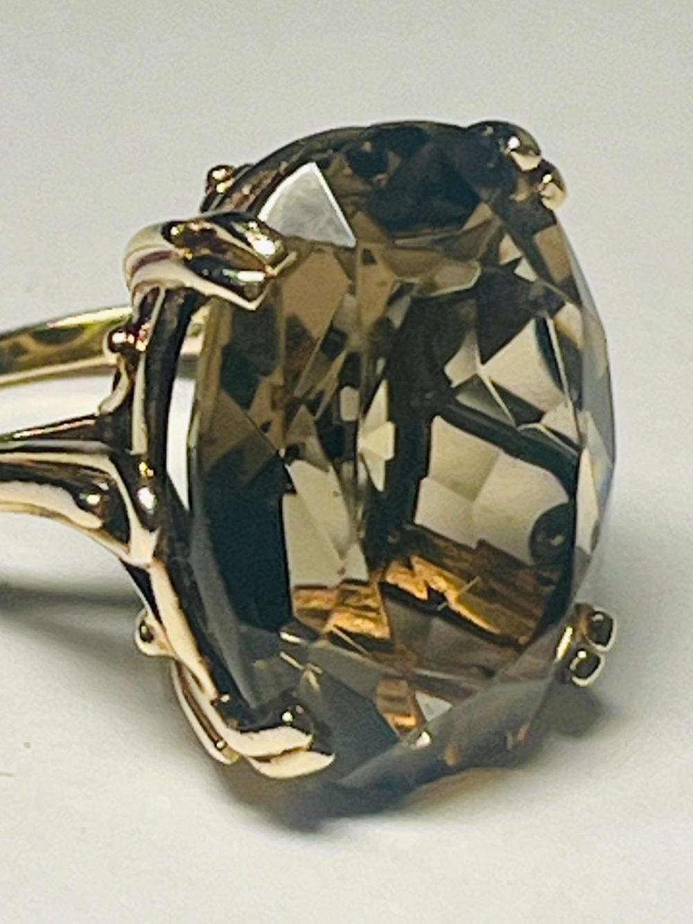 14k Gold Brilliant-Cut Smoky Quartz Estate Vintage Cocktail Ring, Size 7 1/4 - Picture 10 of 15